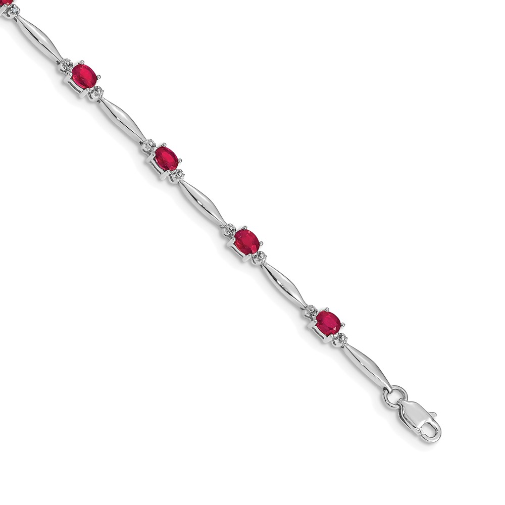 BM4484-RU-001-WA.jpg 14k White Gold Complete Diamond and Oval Ruby 7.25 inch Bracelet - Image 1