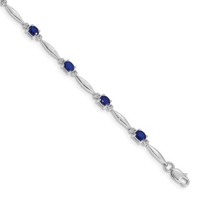 14k White Gold Complete Diamond and Oval Sapphire 7.25 inch Bracelet