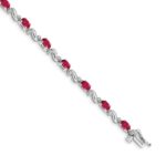 14k White Gold Complete Diamond and Oval Ruby Curved Link 7 inch Bracelet