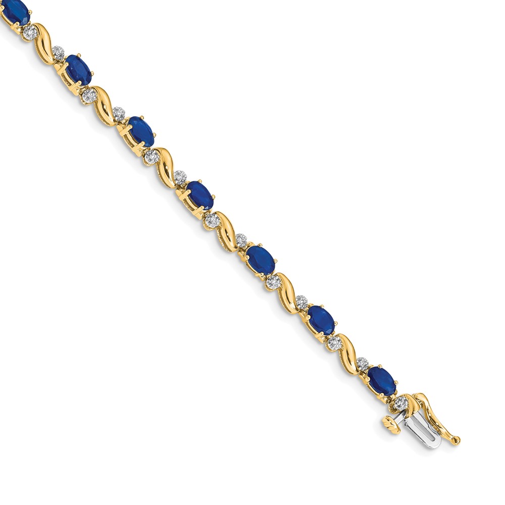 BM4487-SA-010-YA.jpg 14k Complete Diamond and Oval Sapphire Curved Link 7 inch Bracelet - Image 1