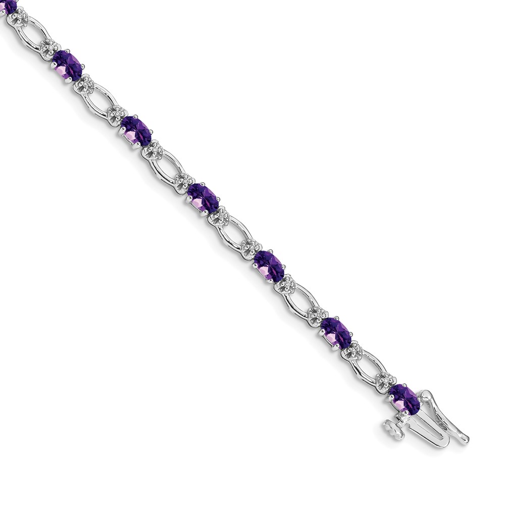 BM4491-AM-010-WA.jpg 14k White Gold Complete Diamond and Oval Amethyst Heart Accent 7 inch Bracelet - Image 1