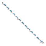 14k White Gold Complete Diamond and Oval Swiss Blue Topaz Heart Accent 7 inch Bracelet - Image 2