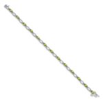 14k White Gold Complete Diamond and Oval Peridot Heart Accent 7 inch Bracelet - Image 2