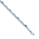 14k White Gold Complete Diamond and Oval Swiss Blue Topaz Fancy Link 7 inch Bracelet