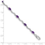 14k White Gold Complete Diamond and Oval Amethyst Wavy Link 7 inch Bracelet - Image 4