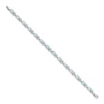 14k White Gold Complete Diamond and Oval Aquamarine Floral 7 inch Bracelet - Image 2