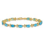 14k Complete Diamond and Oval Swiss Blue Topaz Floral 7 inch Bracelet - Image 3