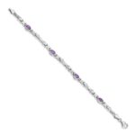 14k White Gold Complete Oval Amethyst Fancy Link 7 inch Bracelet - Image 2
