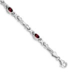 14k White Gold Complete Oval Garnet Fancy Link 7 inch Bracelet