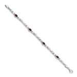 14k White Gold Complete Oval Garnet Fancy Link 7 inch Bracelet - Image 2