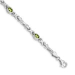 14k White Gold Complete Oval Peridot Fancy Link 7 inch Bracelet