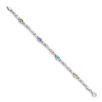 14k White Gold Complete Oval Peridot/Amethyst/Aquamarine/Citrine Fancy Link 7 inch Rainbow Bracelet - Image 2