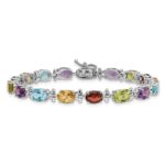 14k White Gold Complete Alternating Oval Amethyst/Peridot/Garnet/Citrine/Swiss Blue Topaz 7 inch Rainbow Bracelet - Image 3