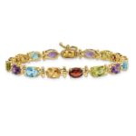 14k Complete Alternating Oval Amethyst/Peridot/Garnet/Citrine/Swiss Blue Topaz 7 inch Rainbow Bracelet - Image 3
