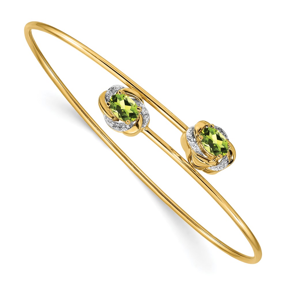 BM4502-PE-003-YA.jpg 14k Polished Complete Oval Peridot and .03 carat Diamond Flexible Bangle Bracelet - Image 1