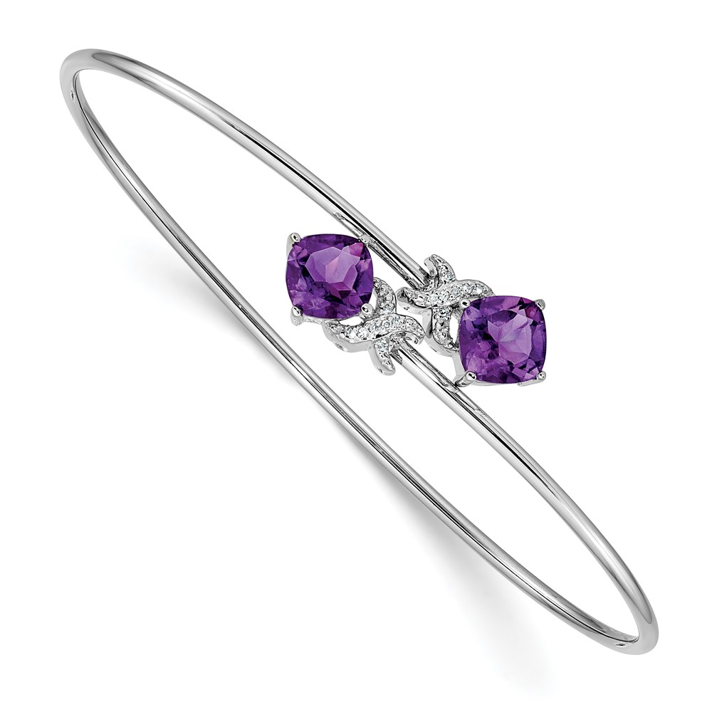 BM4503-AM-003-WA.jpg 14k White Gold Complete Cushion-cut Amethyst and .03 carat Diamond Flexible Bangle Bracelet - Image 1
