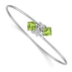 14k White Gold Complete Cushion-cut Peridot and .03 carat Diamond Flexible Bangle Bracelet