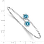 14k White Gold Complete Round Blue Topaz and 1/8 carat Diamond Halo Flexible Bangle Bracelet - Image 2
