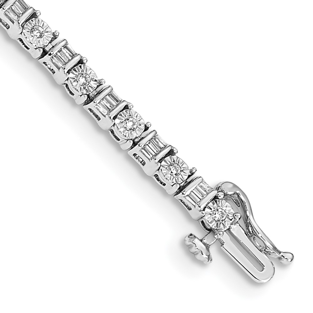 BM4667-100-WA.jpg 14k White Gold Complete 1 carat Round and Baguette Diamond 7 inch Tennis Bracelet - Image 1