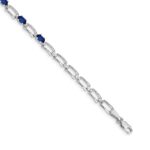 14k White Gold Complete Oval Sapphire and Paperclip Link 7 inch Bracelet