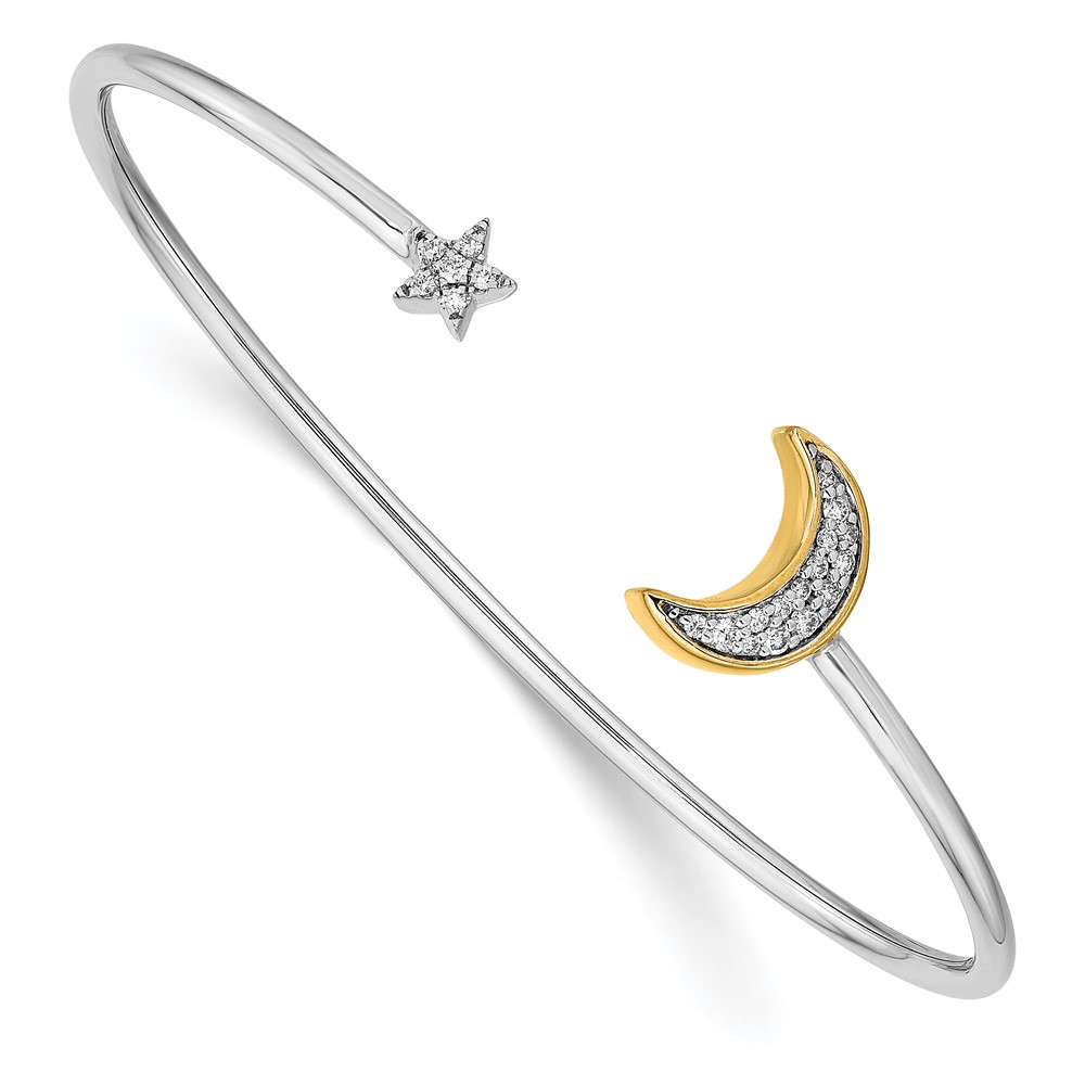 BM6849-016-WYA.jpg 14k Two-tone Complete 1/6 carat Diamond Moon and Star Cuff Bangle Bracelet - Image 1