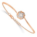 14k Rose Gold Polished Complete 1/8 carat Diamond Love Knot Half-Bangle 7 inch Bracelet with 0.5 inch Extender - Image 3