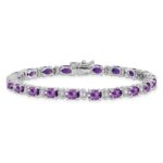 14k White Gold Complete Oval Amethyst and Diamond 7 inch Bracelet - Image 3