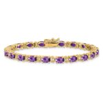 14k Complete Oval Amethyst and Diamond 7 inch Bracelet - Image 3
