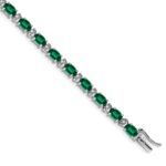 14k White Gold Complete Oval Lab Created Emerald and Diamond 7 inch Bracelet