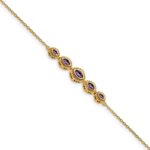 14k Complete 5-Stone Bezel-set Marquise Amethyst and Chain 7 inch Bracelet