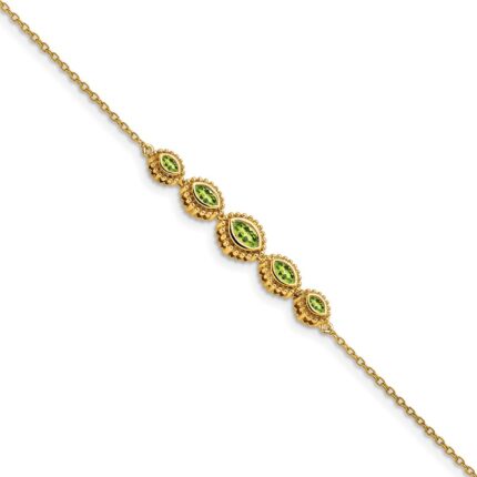 14k Complete 5-Stone Bezel-set Marquise Peridot and Chain 7 inch Bracelet