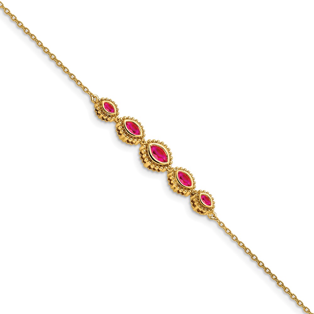 BM7200-RU-Y.jpg 14k Complete 5-Stone Bezel-set Marquise Ruby and Chain 7 inch Bracelet - Image 1