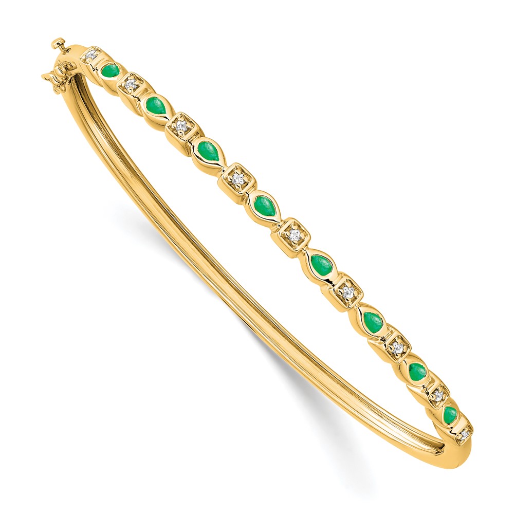 BM7222-EM-011-YA.jpg 14k Complete Emerald and 1/10 carat Diamond Hinged Bangle Bracelet - Image 1