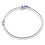14k White Gold Complete Sapphire and 1/6 carat Diamond Butterfly Hinged Bangle Bracelet - Image 2