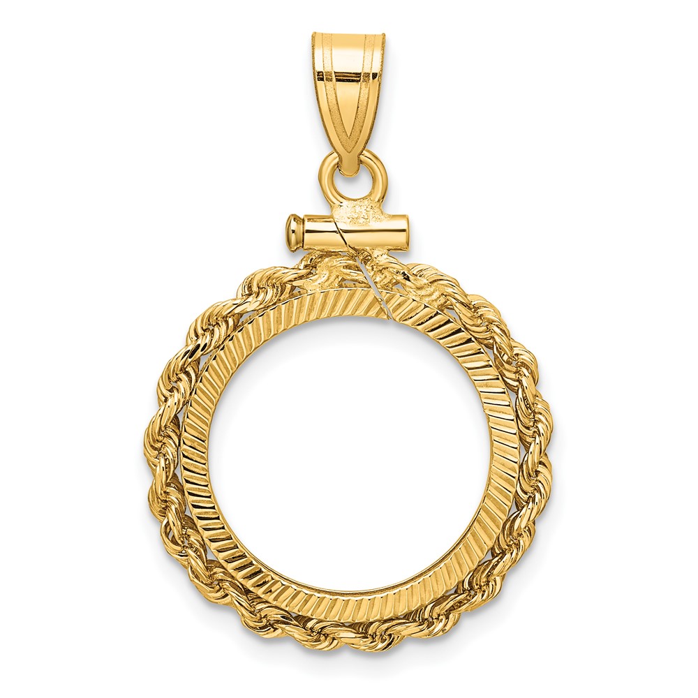 C1215D_16.5.jpg Wideband Distinguished Coin Jewelry 14k Polished Rope and Diamond-cut 16.5mm x 1.35mm Screw Top Coin Bezel Pendant - Image 1
