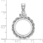 Wideband Distinguished Coin Jewelry 14k White Gold Polished Rope 16.5mm x 1.35mm Screw Top Coin Bezel Pendant - Image 4