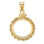 Wideband Distinguished Coin Jewelry 10k Polished Rope 16.5mm x 1.35mm Screw Top Coin Bezel Pendant - Image 3