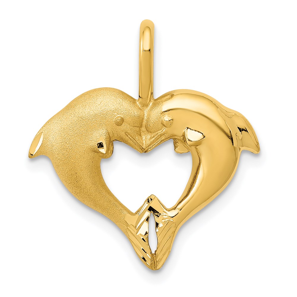 C122.jpg 14k Satin and Polished Dolphin Heart Pendant - Image 1