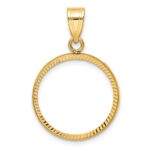 Wideband Distinguished Coin Jewelry 14k Polished and Diamond-cut 18.0mm Prong Coin Bezel Pendant