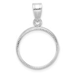Wideband Distinguished Coin Jewelry 14k White Gold Polished and Diamond-cut 16.5mm Prong Coin Bezel Pendant