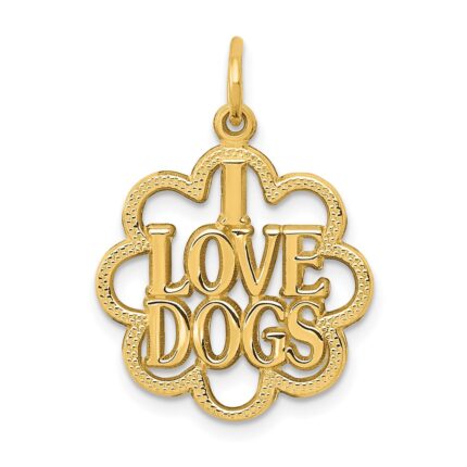 14k I LOVE DOGS In Scalloped Circle Charm