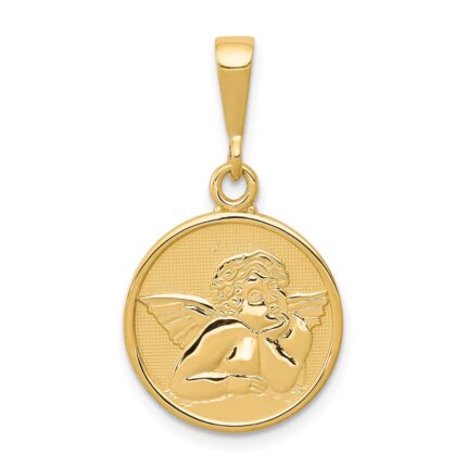 14K Polished and Satin Raphael Angel Round Pendant