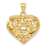 14k Polished Diamond-cut Fancy 3-D Heart Charm - Image 3