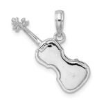 14K White Gold Polished Solid 3-D Violin Pendant - Image 3