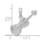 14K White Gold Polished Solid 3-D Violin Pendant - Image 5