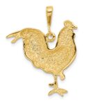 14k Solid Polished Open-Backed Rooster Pendant - Image 3
