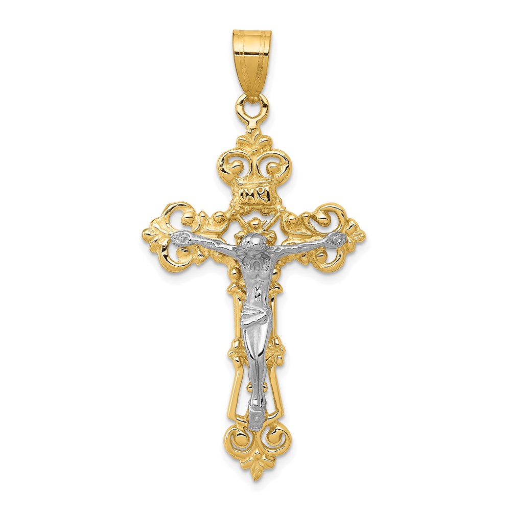 C242.jpg 14k Two-tone INRI Fleur De Lis Crucifix Pendant - Image 1