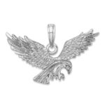 14K White Gold Solid Textured Eagle Landing Charm - Image 3