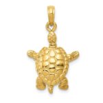 14K Solid Polished 3-D Turtle with Moveable Head and Legs Pendant