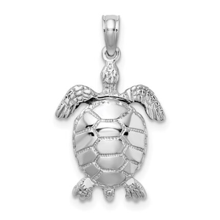 14K White Gold Polished 3-D Turtle with Moveable Head and Legs Pendant